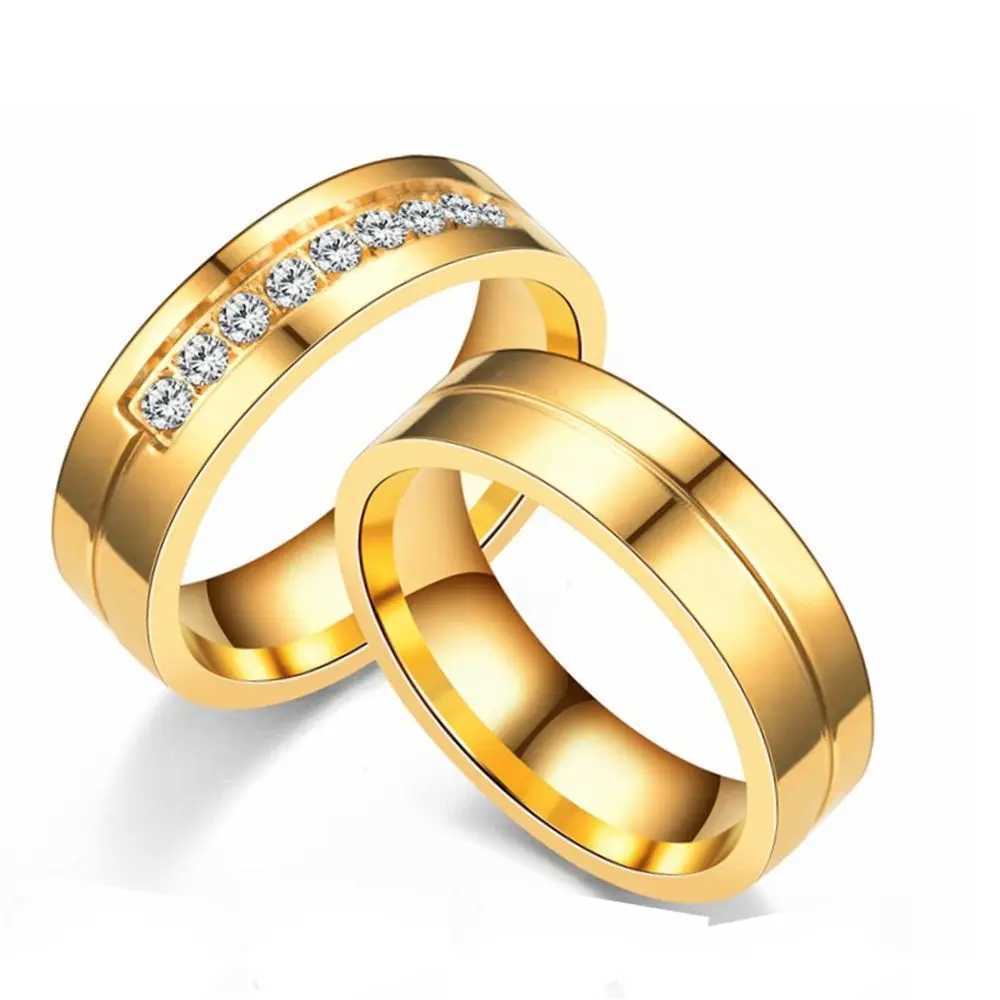 Women Men Wedding Band Rings For Love 18K Gold Plated AAA CZ Cubic Zirconia Stainless Steel Couples Ring Golden Silver RingX240921