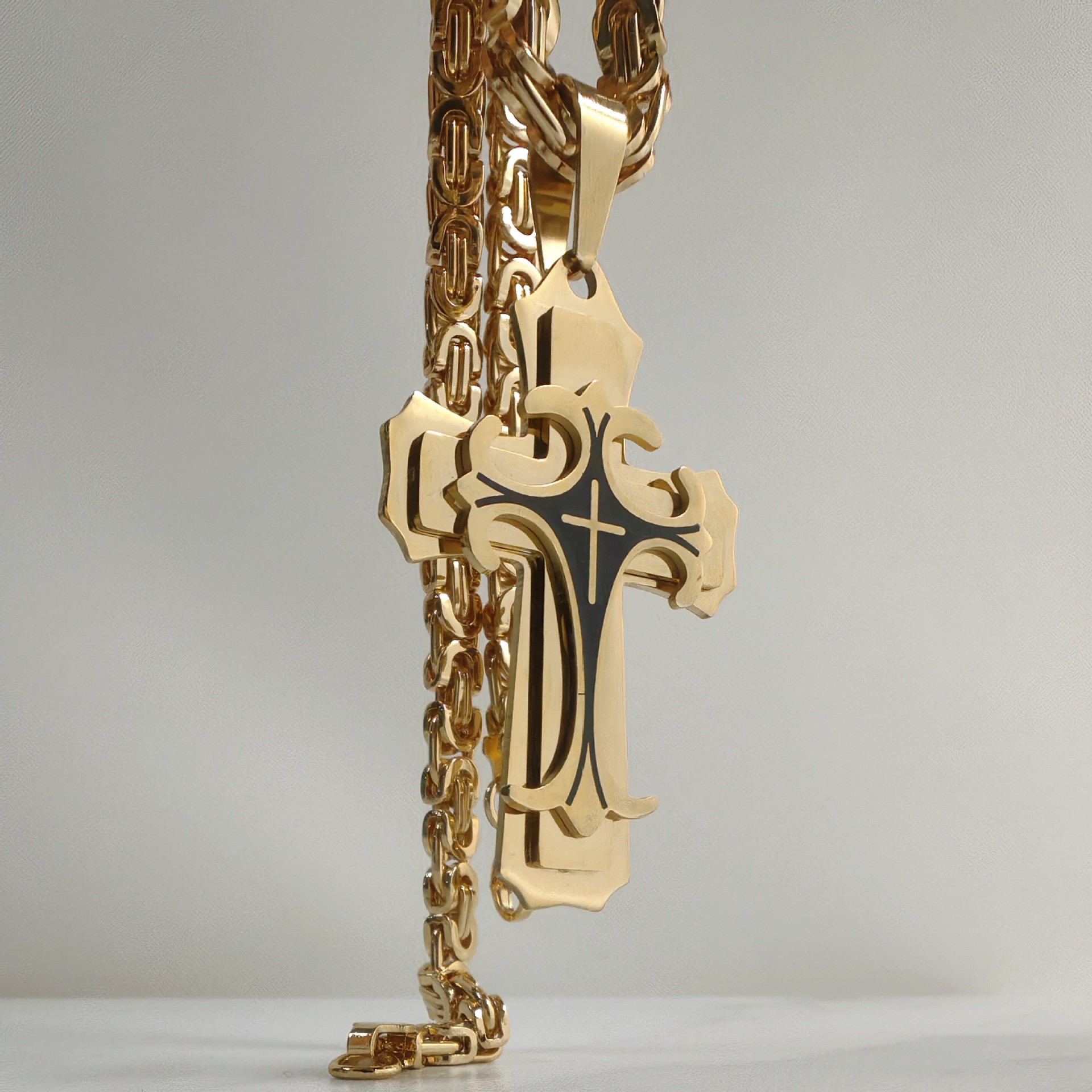 Hot sale new trendy male titanium steel flat joint necklace stainless steel drip oil cross pendant Free shipping