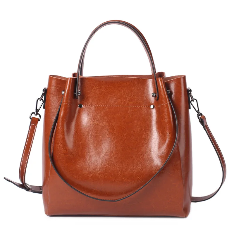 Designer Genuine Leather Tote Bag for Women TLXT Large Capacity High Quality Cowhide Women's Shoulder Bags Wrinkled Opening Fashion Handbag Desig