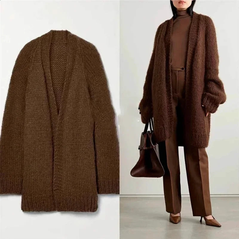 Womens Fall and Winter Cardigan Wool Loose Knit Cardigan Th* R0w Niche Sweater Coat Ladies Wool Coat Women Streetwear Jacket 240913