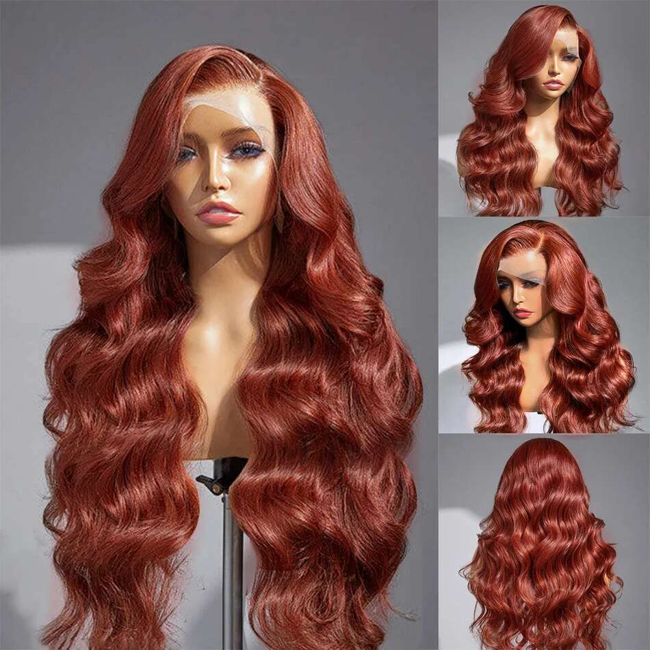 30 38Inch 13x6 HD Transparent Reddish Brown Front Human Hair Wigs Colored 250% Body Wave 13x4 Lace Frontal Wig Brazilian