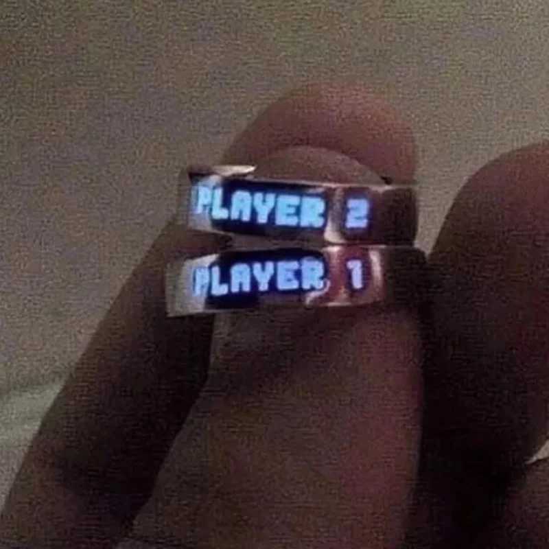 Luminous Ring for Couple Creative Glowing in the Dark Player 1 Player 2 Matching Gaming Ring for Women Men Valentines Day GiftX240921