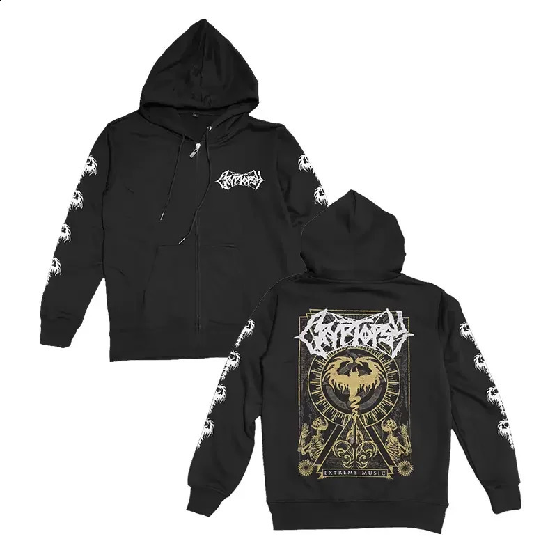 Mens Hoodies Cryptopsy Heavy Metal Zipper Hoodies Hooded Y2k Vintage Hip Hop Streetwear Hoodie Oversized Zipup Hoody Coats 240921
