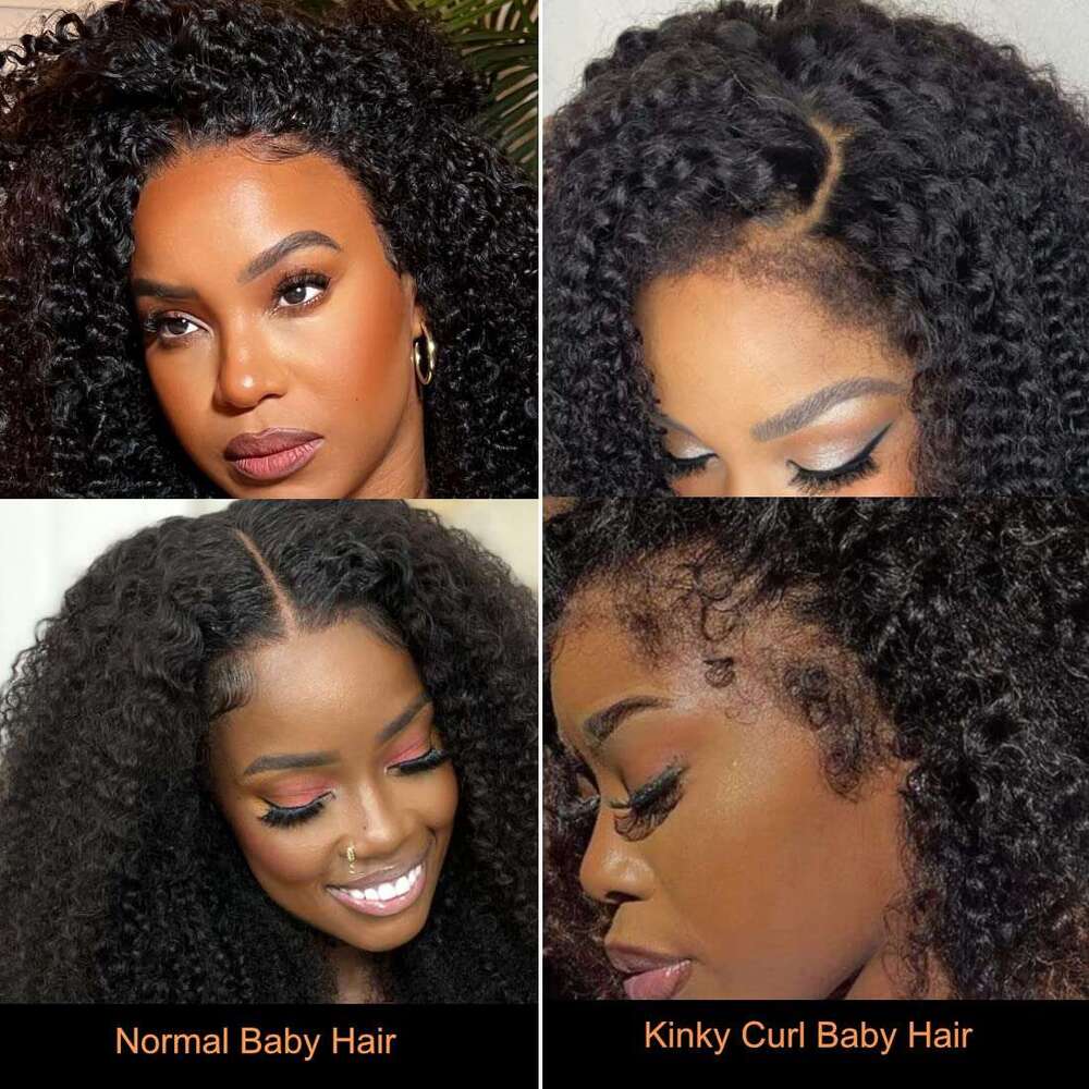 Kinky Front Human With 4C Edges Baby Hair Wigs Realistic Natural Curly Haire Lace Wig 180% Density