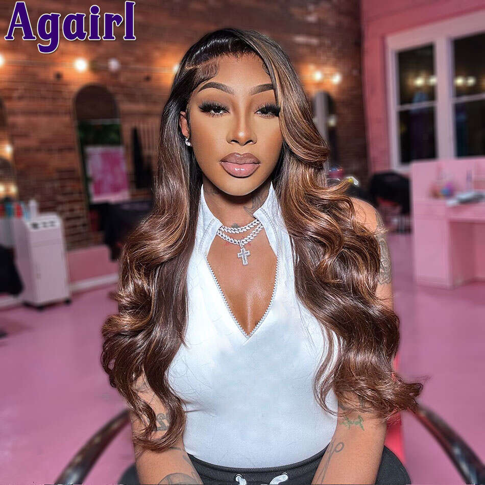 Highlight Brown Blonde 100% Human Hair Wigs 13x6 Transparent Frontal Pre Plucked Ready Go 13x4 Body Wave Lace Front Wig