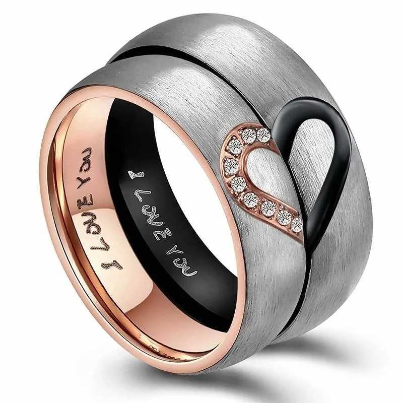 Fashion His and Her New Titanium Steel Heart Shape Matching Set Real Love Couples Wedding Band Jewelry GiftX240921