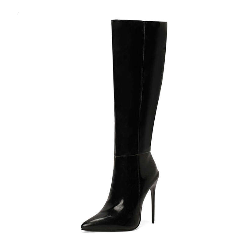 2023 Winter New Fashion Long Boots Comfortable Plush Women Warm High Heels 12CM Side Zipper Pointed Models Shoes Mujer Plus Size
