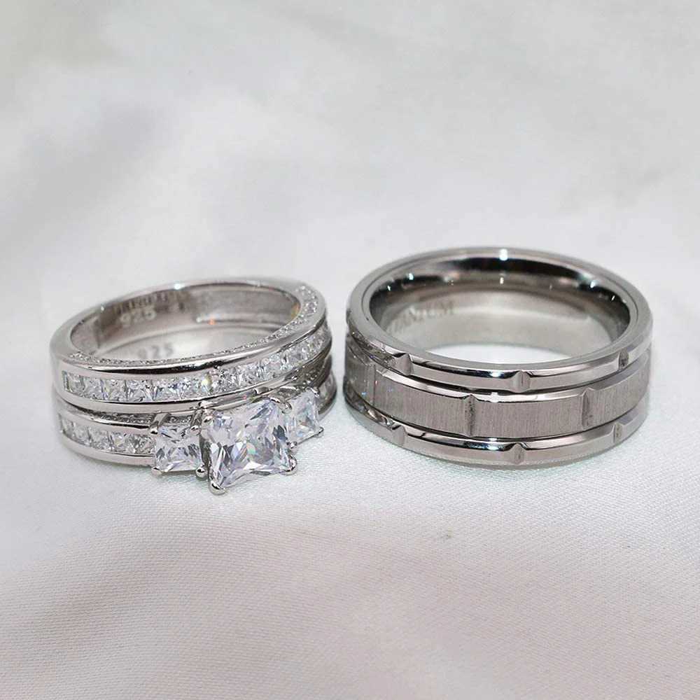 Couple Rings Women Exquisite Rhinestones Zirconia Rings Set Simple Stainless Steel Men Ring 2022 Fashion Jewelry For Lover GiftsX240921