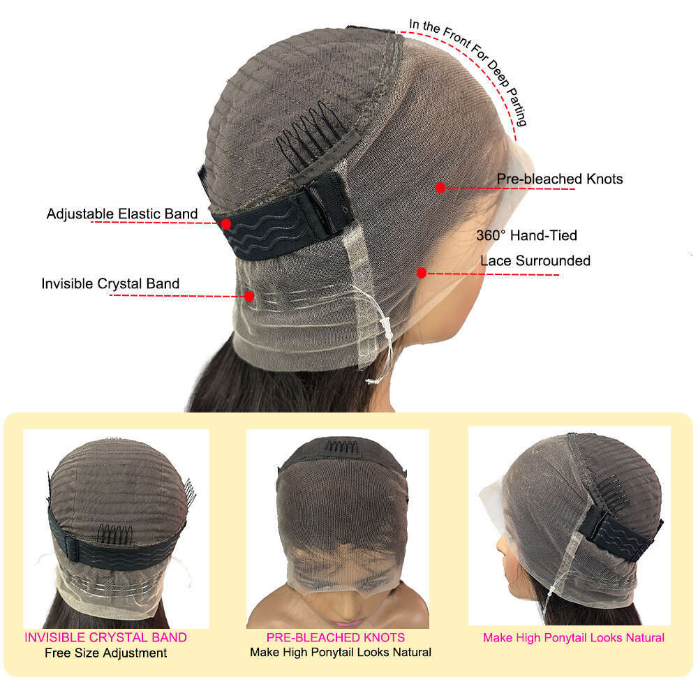 Invisible Strap Glueless Transparent Frontal Straight 360 Full Human Hair Wigs Wear and Go Per Cut Lace Remy