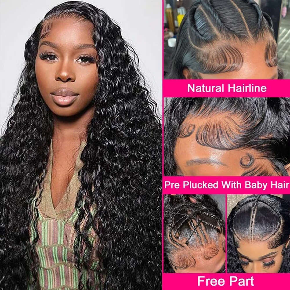 250 Density 360 Full Pre Plucked Deep Front Human Hair Curly HD Transparent Lace frontal Wig