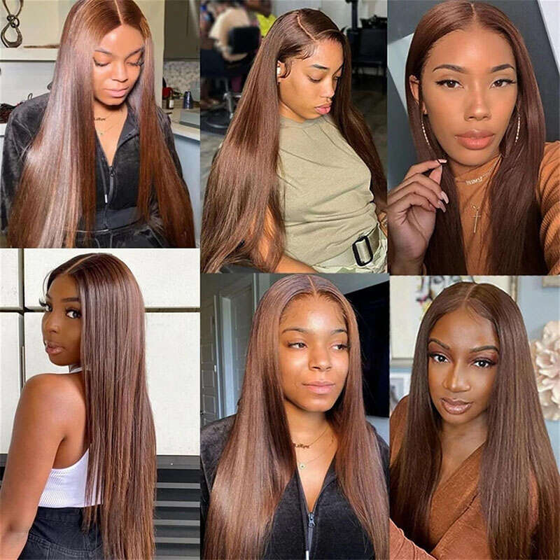 IPRO And Go #4 Chocolate Brown Lace Front Bone Straight Human Hair Pre Plucked Glueless Wigs Ready To Wear