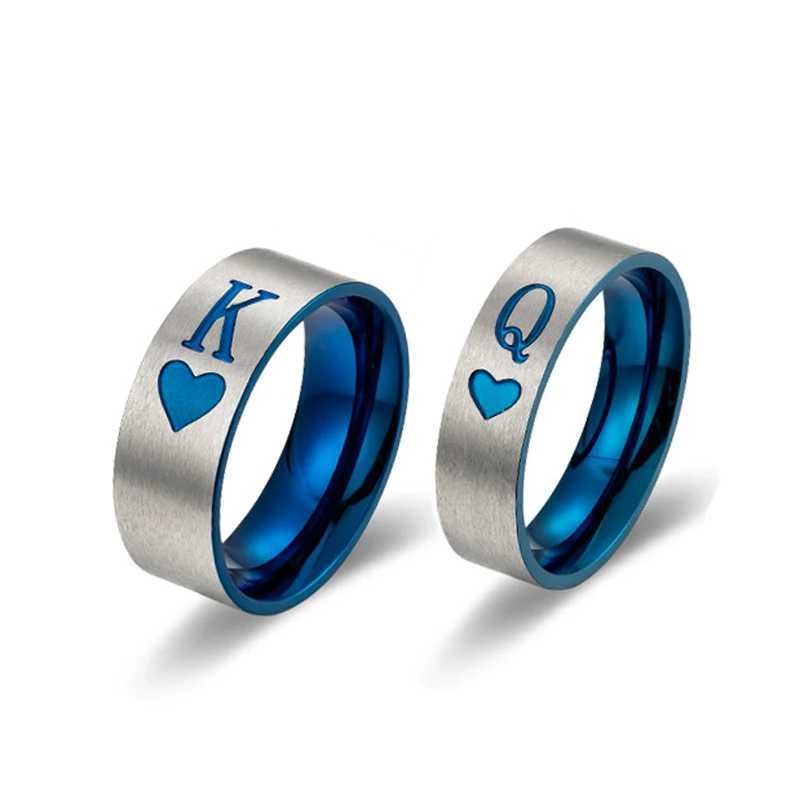Titanium King Queen Ring StainlESS Steel Q K Letter Couple Rings Blue Jewelry Wedding Engagement Anniversary LOVEr GiftX240921