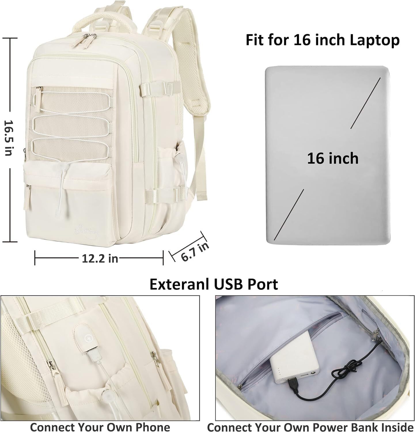 Travel for Women Men 15.6 Inch Laptop Backpac with USB Port Carry on Backpack Flight Approved Large Back Pac College Bookbags Outdoor Sports Hiking Ru