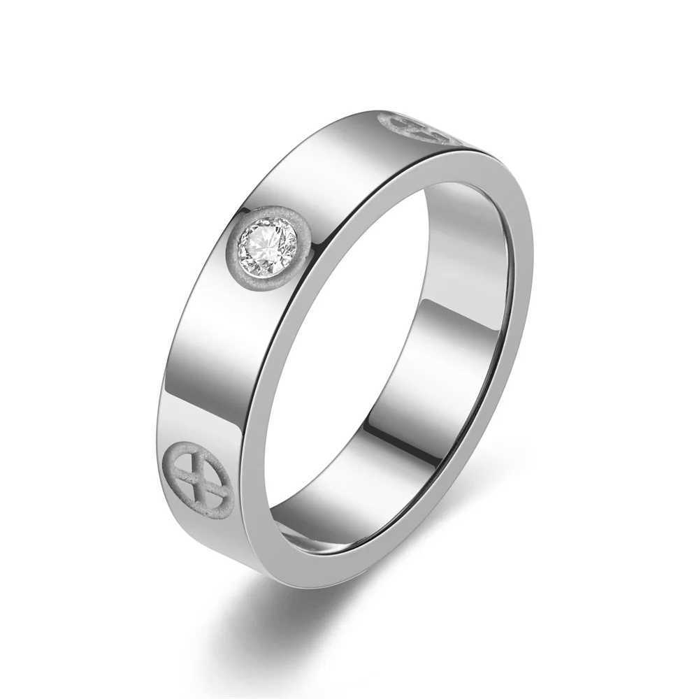 Trendy Stainless Steel Rose Gold Color Love Ring for Women Men Couple CZ Crystal Rings Luxury Brand Jewelry Wedding GiftX240921