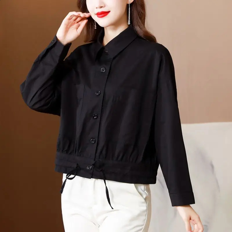 Casual Thin Jacket for Women Spring Autumn Korean Loose Long Sleeve Solid Drawstring Short Coats Top Vintage Fashion Clothes 240918