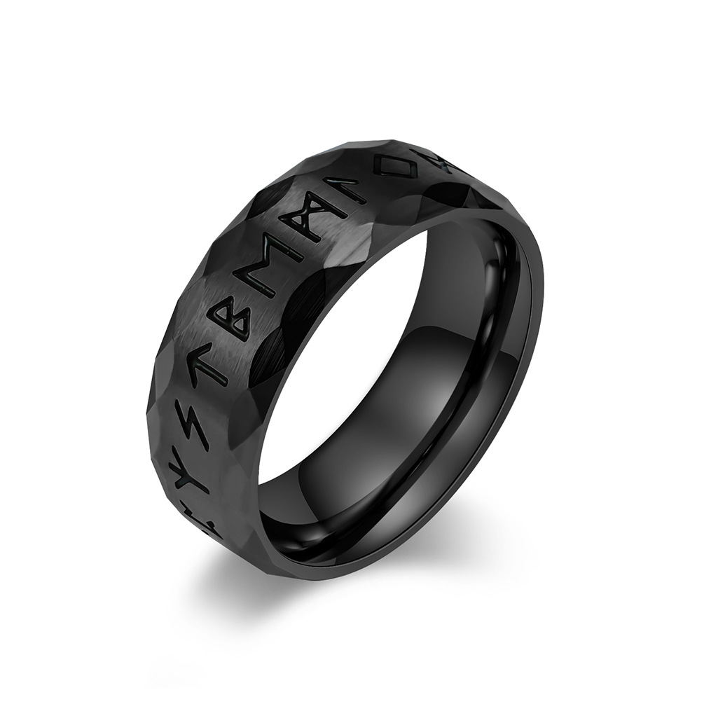 New vintage Nordic text titanium ring antique silver men's hand jewelry Free shipping