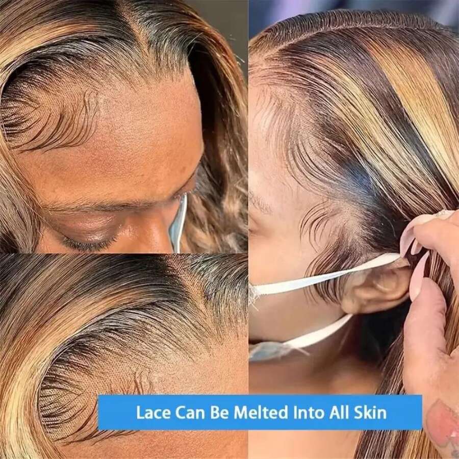 P4/27 Highlight Straight Wig Wigs Honey Blonde Body Wavy T Part Brazilian Natural 100% Human Hair Lace Frontal