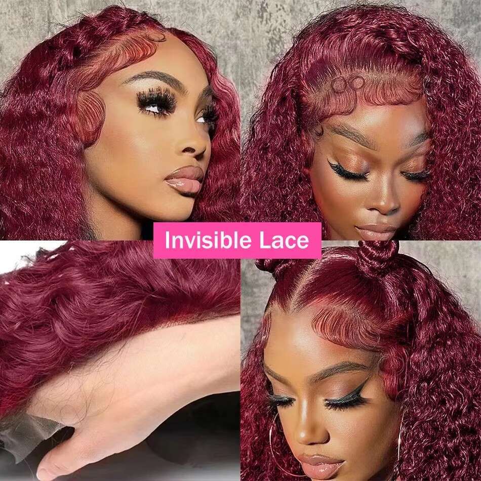 Luvin 250% 30 32 Inch 99J Bury Curly 13x4 Front Wigs Remy Deep Wave 13x6 HD Transparent Lace Frontal Wig For Women