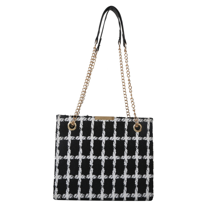 2025 Designer checkered chain Texture 3 small square bag Advanced contrasting color fashionable trendy handbag
