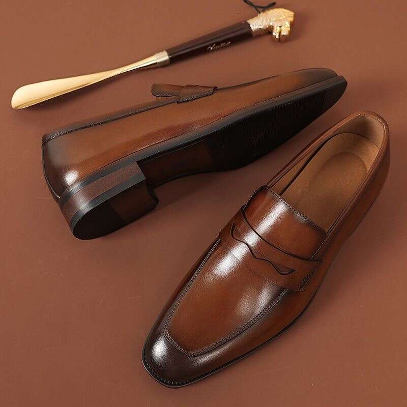 Slip On Dress Genuine Leather Italian Loafer For Black Brown Brand Formal Oxford Men Casual Shoes