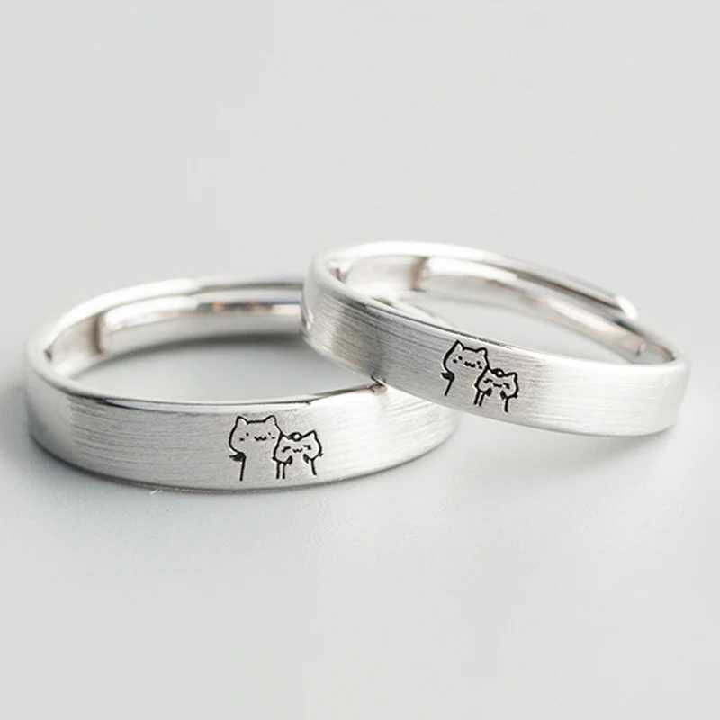 New Couple Rings Cute Sliver Color Cat Open Ring for Women Men Adjustable Finger Rings Romantic Lovers Anniversary JewelryX240921