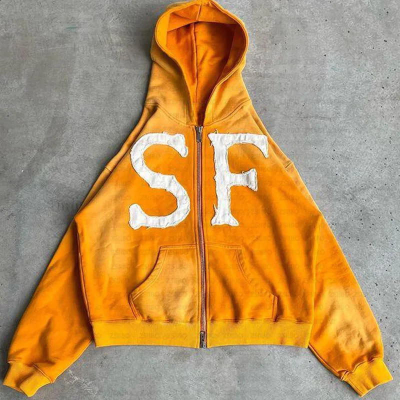 American Street Zipper Hoodie Men Harajuku Letters High Street All-match Casual Jacket Embroidered Oversized Sweatshirt Women 240921