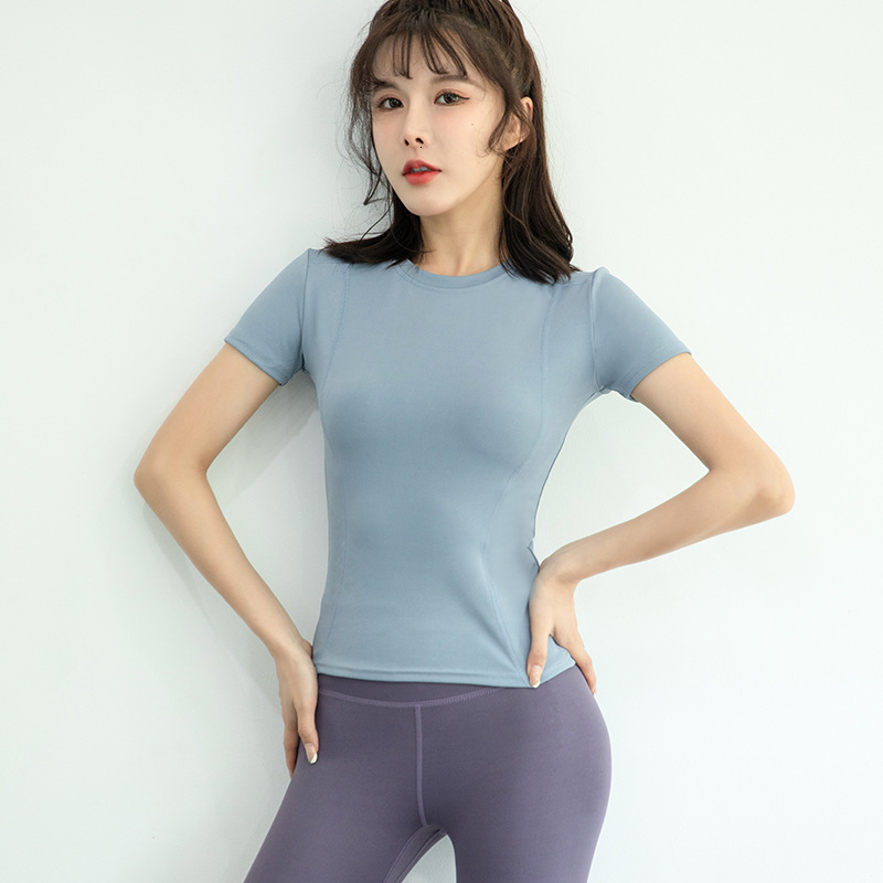 2024 New Women's Sports Fiess Suit Running Slimming Tight Yoga Short Sleeved T-Shirt