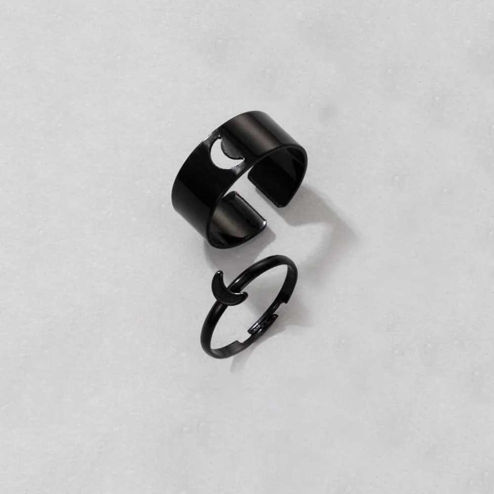 Vintage Simple Animal Butterlfly Star Moon Heart Open Rings For Women Girls Gothic Jewelry 2PCS Punk Black Couple Ring SetX240921