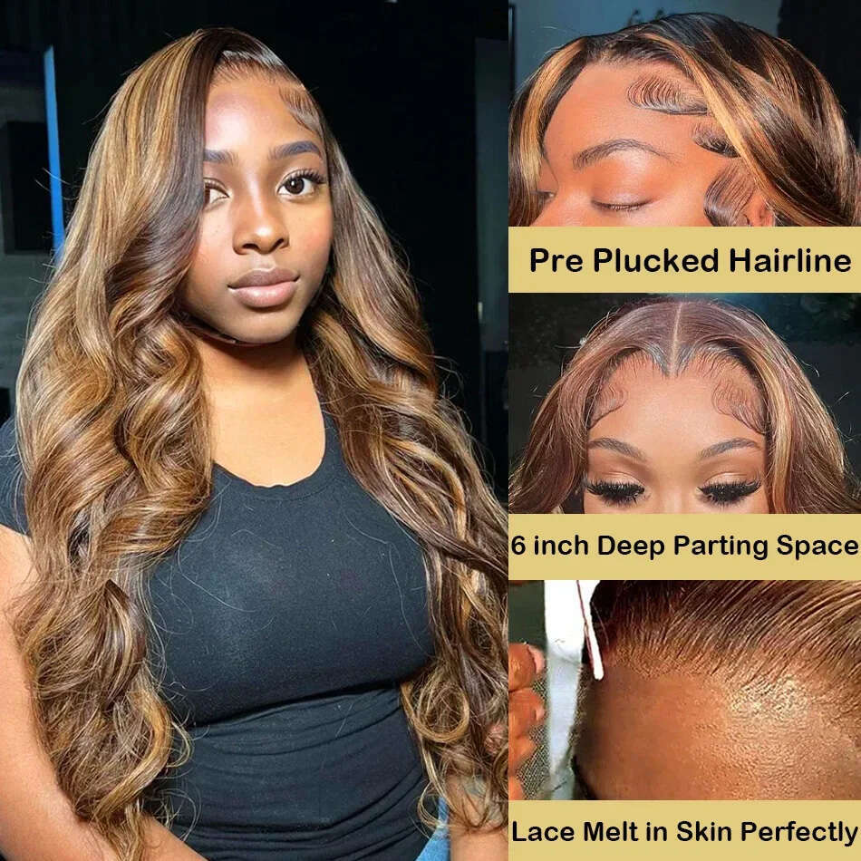 Glueless Highlight Body Wave 13x6 Full Frontal Wigs 100% Human Hair Honey Blonde 13x4 HD Lace Front Wig