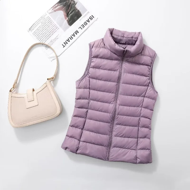 11 color womens vest for Chinese Year windproof lightweight warm waist coat sleeveless inflatable jacket white duck down park 240921
