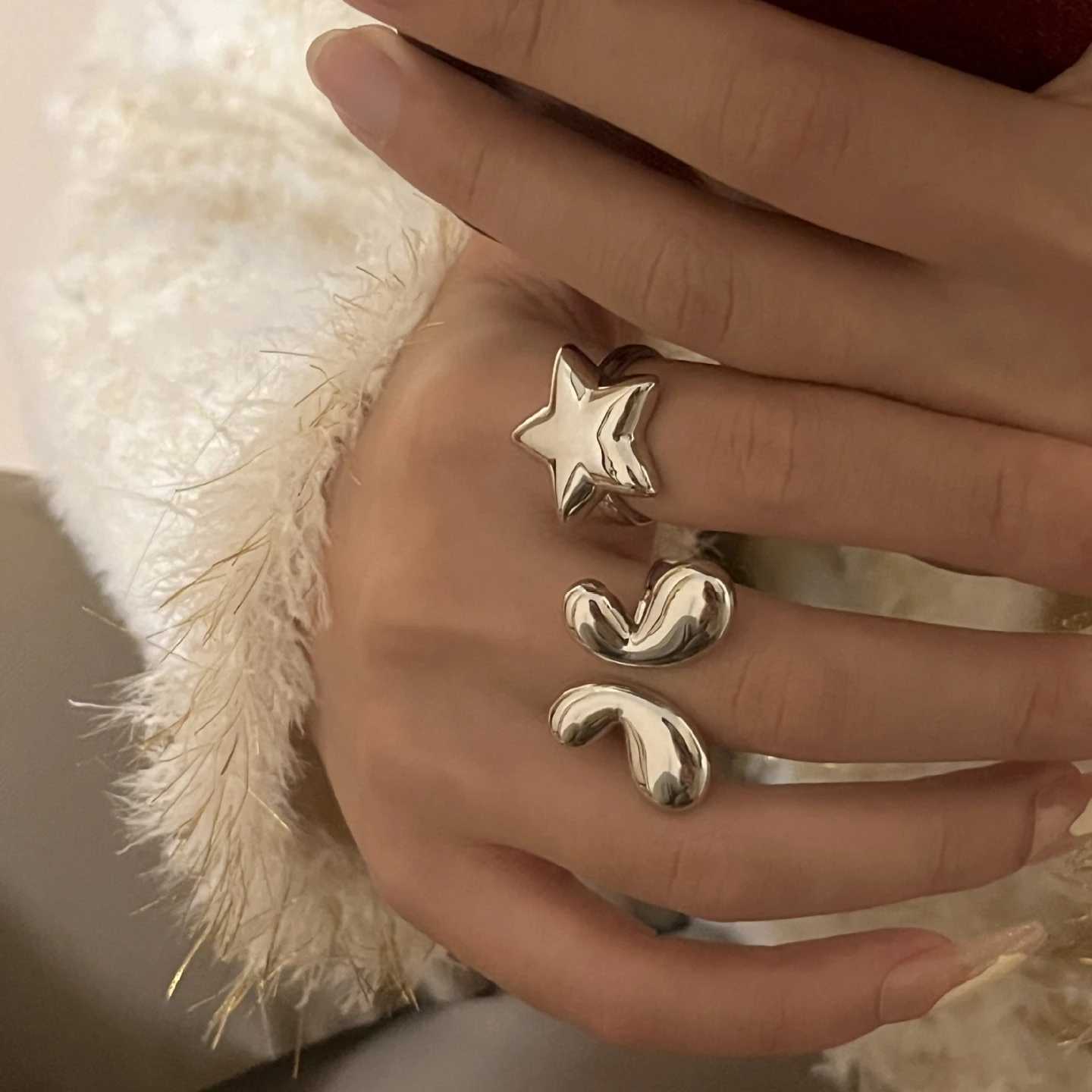 Minimalist Temperament Gold Color Star Pentagram Butterfly Opening Rings for Women Men Couple Engagement Ring Fashion JewelryX240921