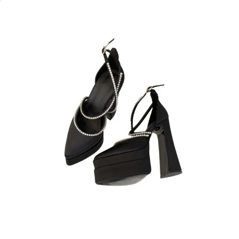 15cm Spring/Summer 2024 Fashion Platform Thick High Heels Hatred Sky High Point Satin High Heels Display Womens Single Shoes 240919