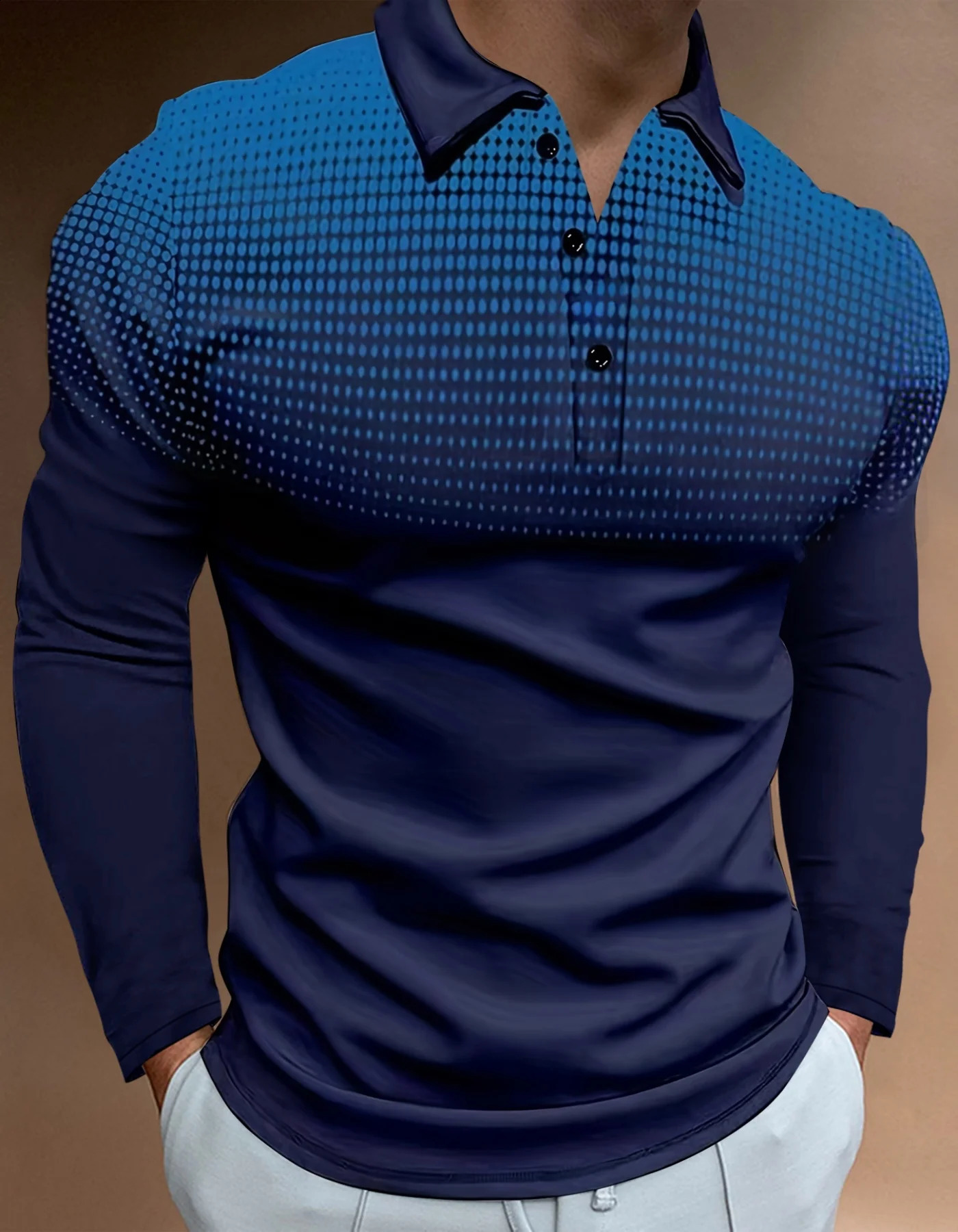 2024 Spring and Autumn Fashion Mens long-sleeved POLO Shirt casual street wear lapel print Top Mens T-shirt 240914