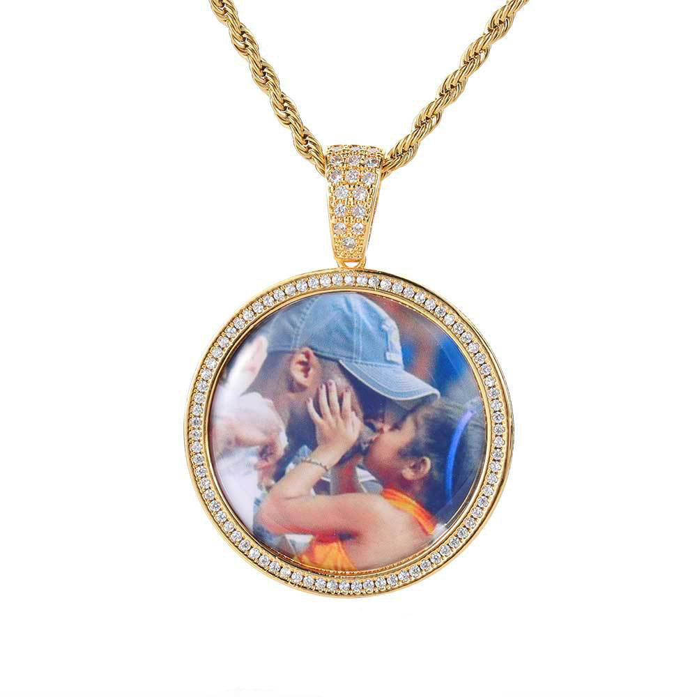 Custom Photo Pendant Necklace TopBling Zircon Memorial Frame Medal Pendants Jewelry Women Men Gift