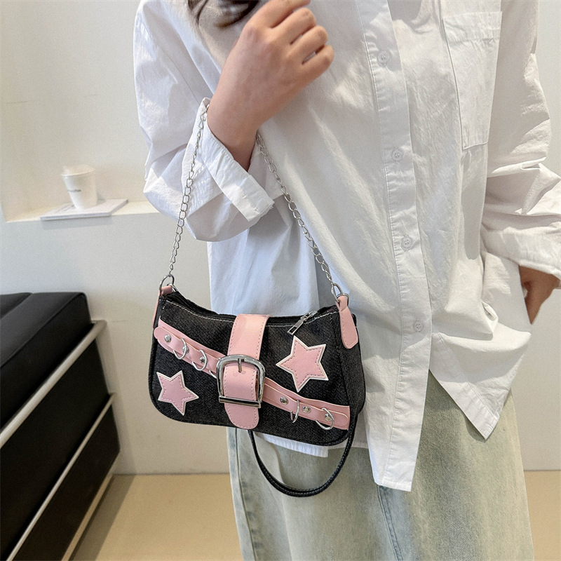 2024 New High Texture Denim Versatile Chain Commuter Single Shoulder Underarm Bag 5c73