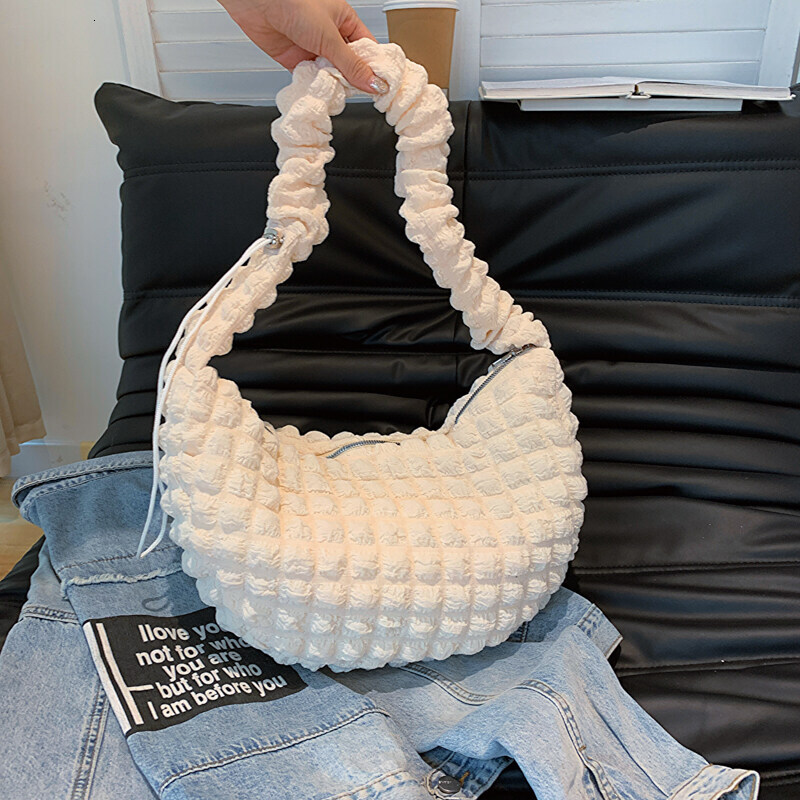 Cute Cloud Burst Bubble for Girls New 2023 Large Capacity Single Shoulder Underarm Bag with Zipper Closure and Ruched Texture