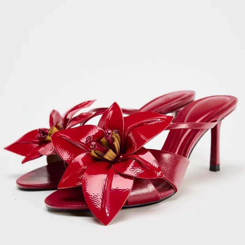 CHMURY Cherry Red wer ral Heeled Sandals Mules Slipper High Heels Shoes for Women 2024 7cm White Summer