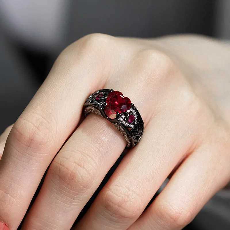 Romantic Red Heart Cubic Zirconia Valentines Day Rings for Lovers Jewelry Wedding Band Stainless Steel Couple Ring RingenX240921