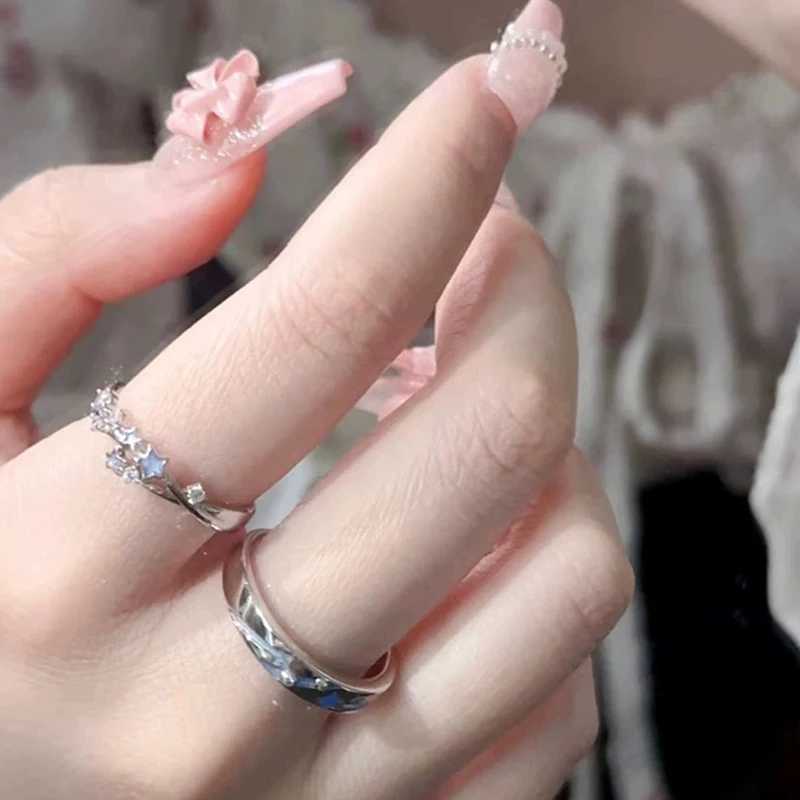 Fashion Exquisite Blue Luminous Star Couple Ring Fluorescent Zircon Ring For Women Men Adjustable Finger Rings Jewelry GiftsX240921