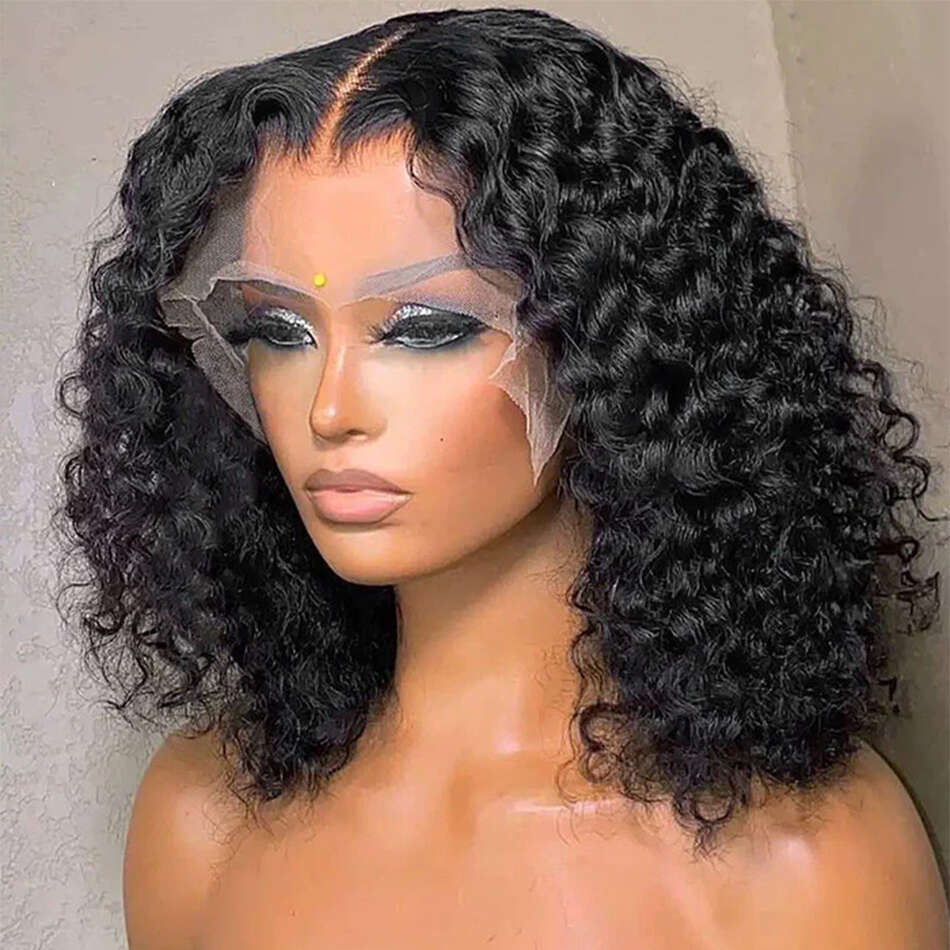 13X4 Short Bob Wig Brazilian Water Wave Lace Frontal Human Wigs for Women Perruque Cheveux Humains Deep Curly Hair On Sale