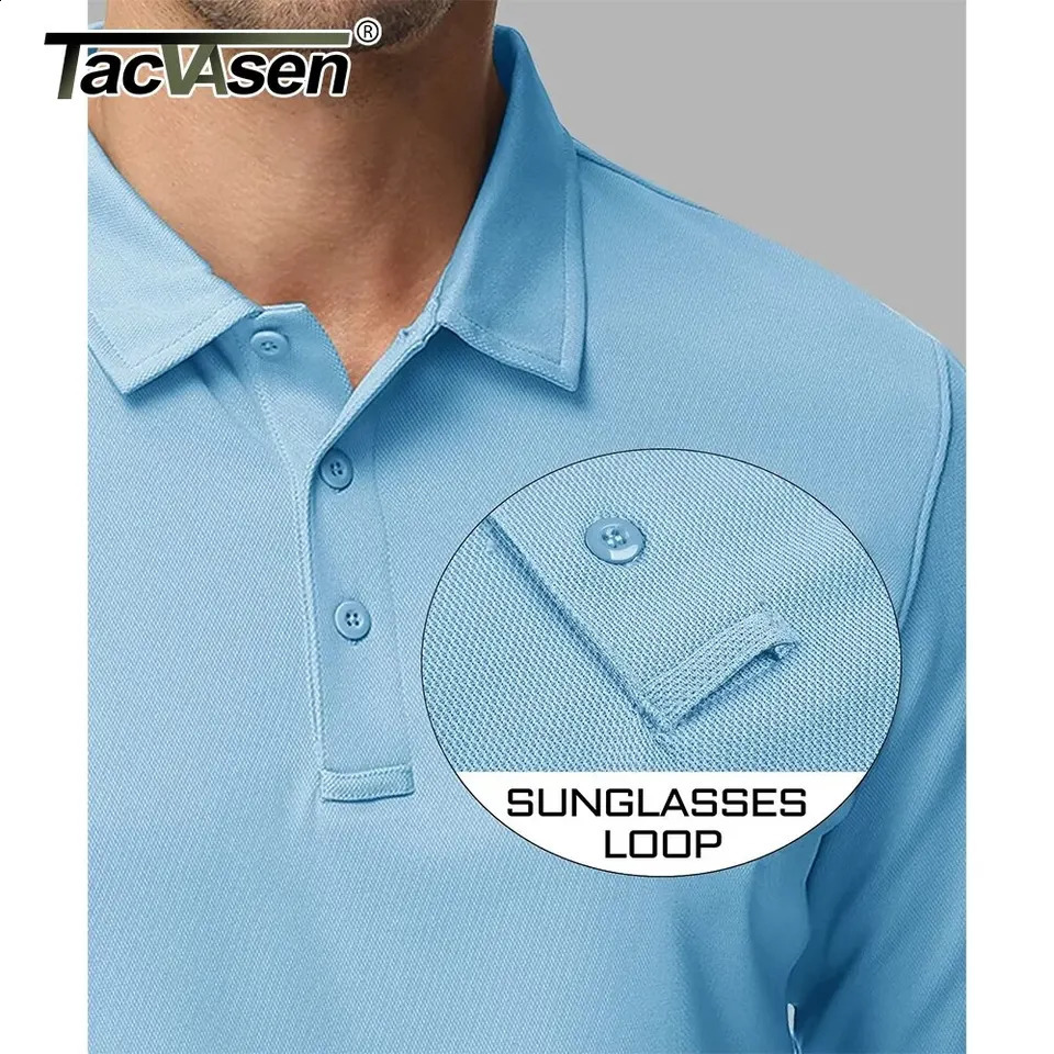 TACVASEN summer long sleeved performance polo Tshirt mens tactical shirt quick drying golf team work jersey casual top 240921