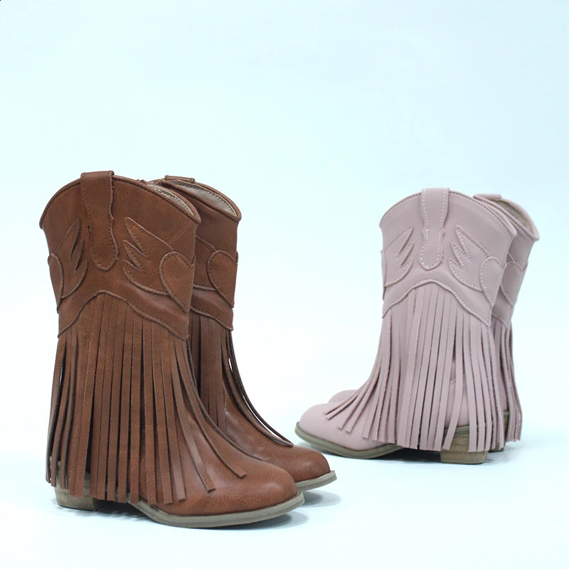 Selling Fashion And Cool Versatile High Heel Tassel Children Girl Boys Baby Kids Cowboy Boot 240919