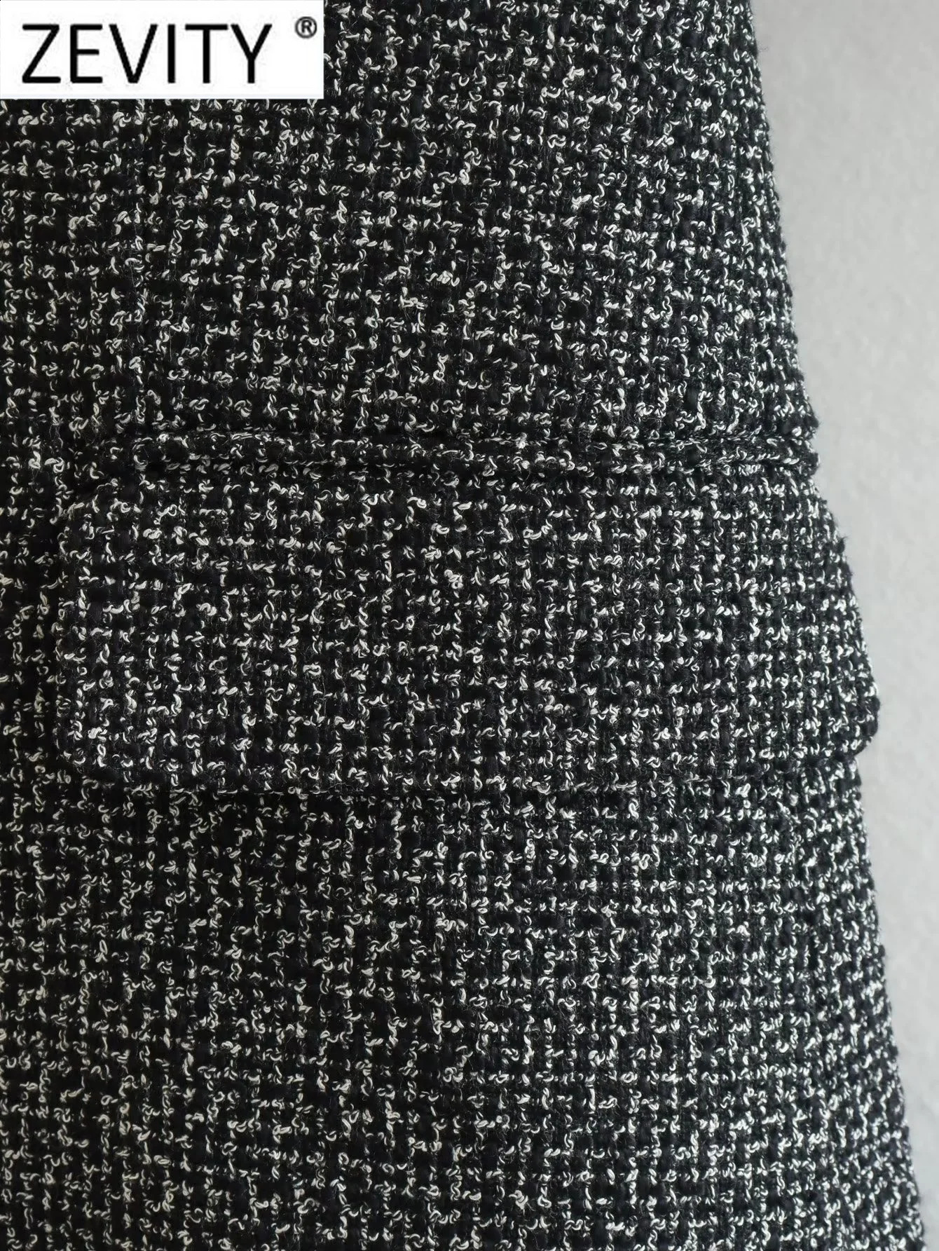 ZEVITY Women Vintage Notched Collar Houndstooth Pattern Tweed Woolen Blazer Coat Female Outerwear Chic Suits Veste Tops CT2994 240911