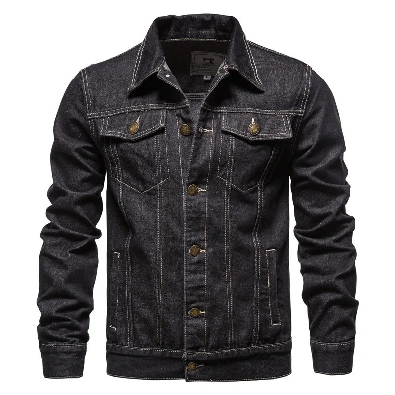 Autumn Mens Solid Denim Jacket Fashion Motorcycle Retro Jeans Slim Fit Cotton Casual Black 250317