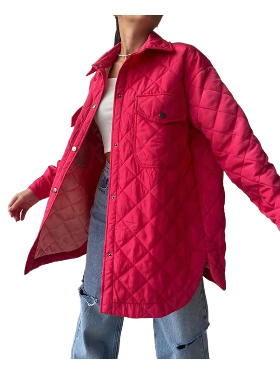 Womens Belted Quilted Jacket Lightweight Casual Warm Solid Color Single Breasted Long Sleeve Single Breasted Lapel Jacket Coat 240918