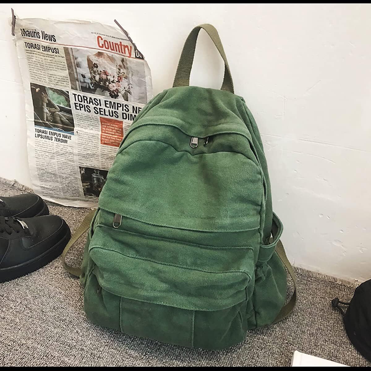 Laptop Travel Canvas Women Vintage Green Aesthetic Backpack for School