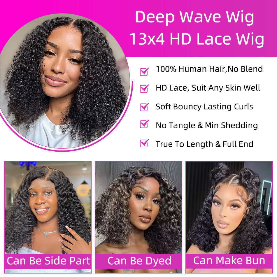 Pretty Diary Curly Wigs Human Hair Short Bob 13x4 Transparent Lace Front Deep Wave Glueless Ready To Wear 5x5 Closure Wig Precut