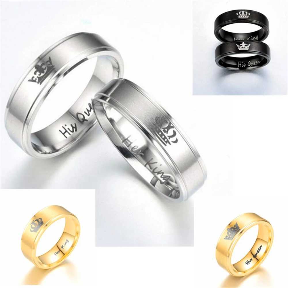 Stylish Couple Stainless Steel Ring Her king His Queen Crown Icon King Queen Couple Titanium Steel Ring DurableX240921