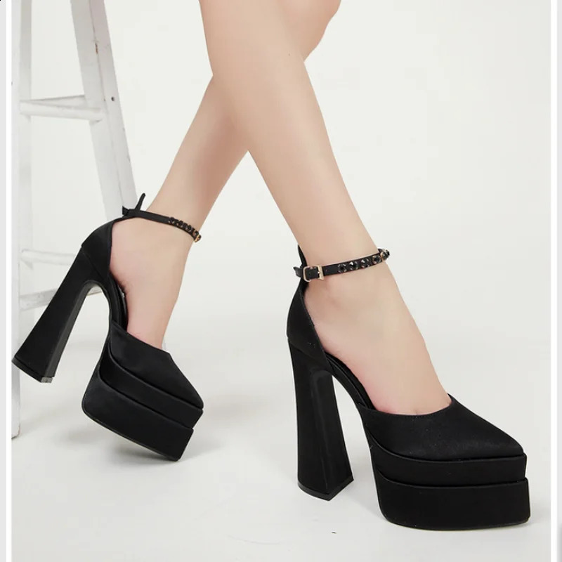 Super High heeled Shoes Summer Fashion Water Platform Thick Back Satin High heeled Fashion Womens Single Shoes 240919