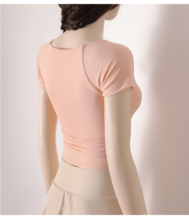 Spring Summer Sexy Outer Wear With Chest Pad Pleated Slim Yoga Fiess Women Sports T-Shirt